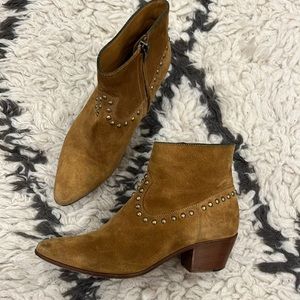 Tan suede saint laurent studded western booties 37